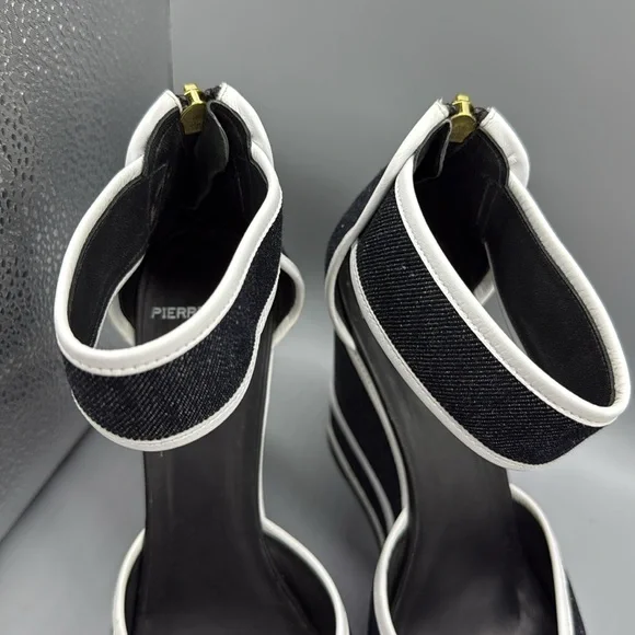 PIERRE HARDY Leather-trimmed Denim Wedge Sandals - Picture 6 of 14